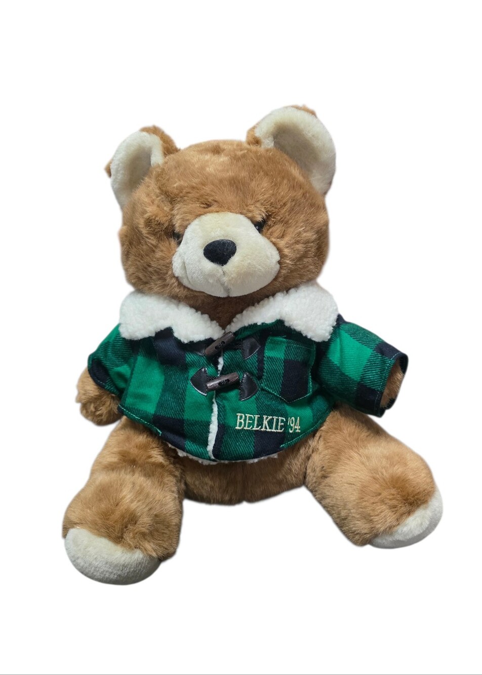 Vintage 1994 Belkie Bear Brown Plush Bear In Black & Green Jacket